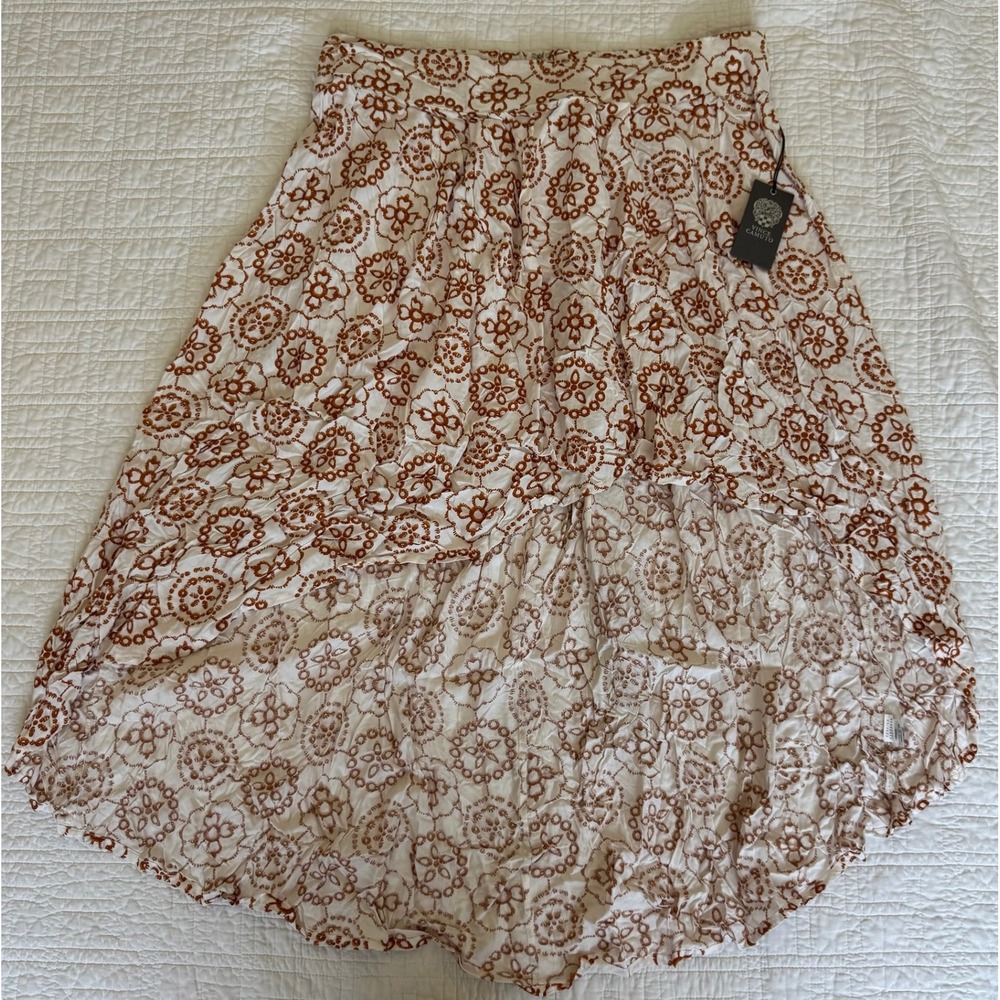 Vince Camuto Womens XL High Low Faux Wrap Skirt Rust Orange Floral Medallion NWT